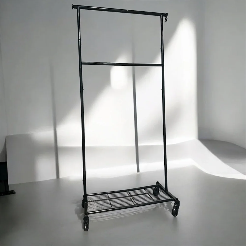 Black Metal Clothing Rack on Wheels